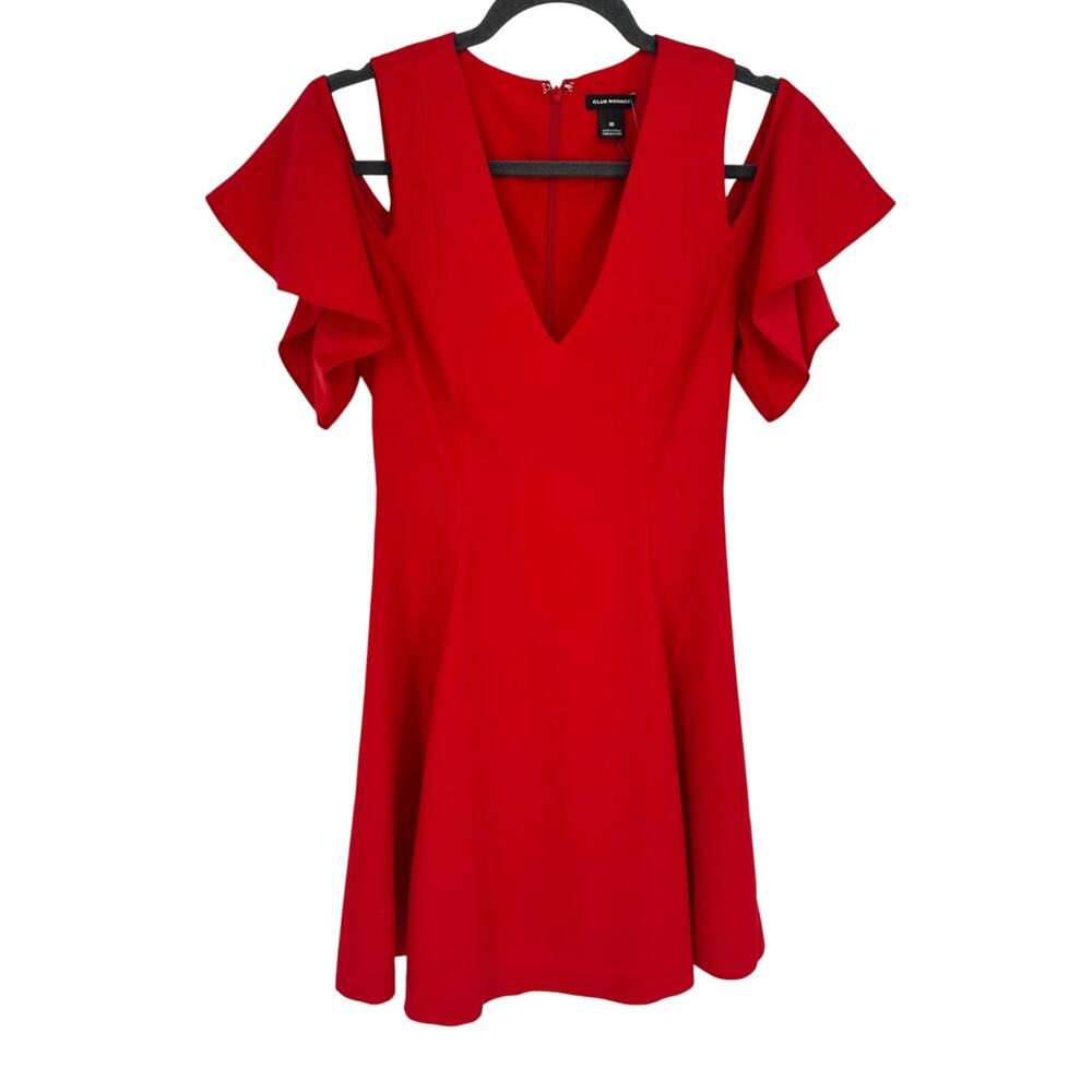 Club Monaco Pernille Dress NWT Red Cold Shoulder Flutter Sleeve Cocktail Size 00